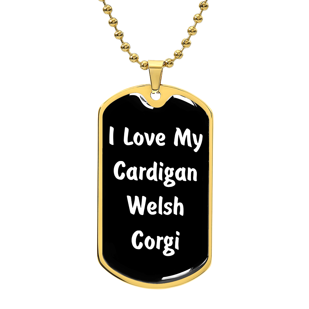Love My Cardigan Welsh Corgi v6 - 18k Gold Finished Luxury Dog Tag Necklace