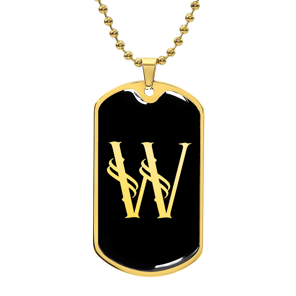 Initial W v001-32 - 18k Gold Finished Luxury Dog Tag Necklace