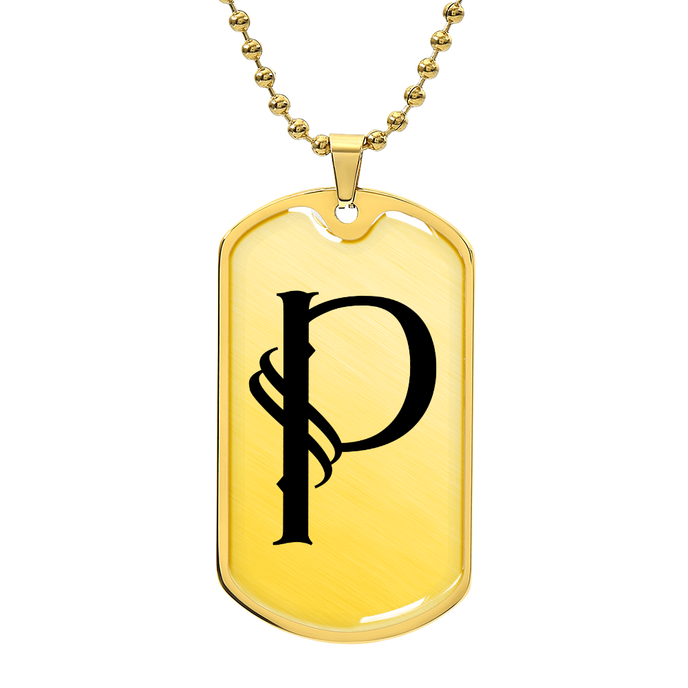 Initial P v001-31 - 18k Gold Finished Luxury Dog Tag Necklace