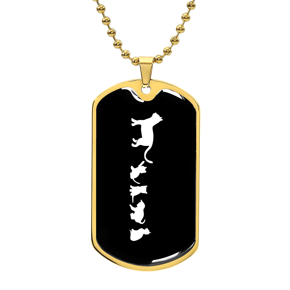 Mama Cat With 4 Kittens v3 - 18k Gold Finished Luxury Dog Tag Necklace