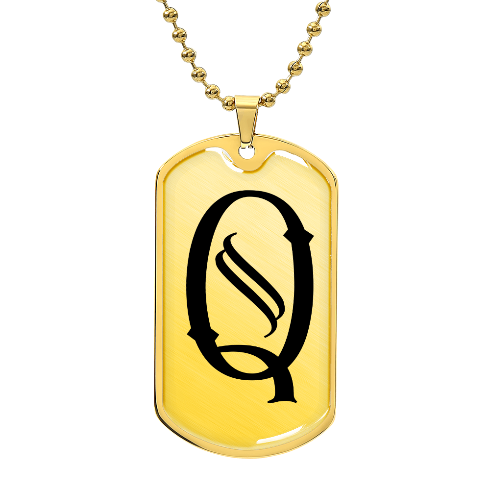 Initial Q v001-31 - 18k Gold Finished Luxury Dog Tag Necklace