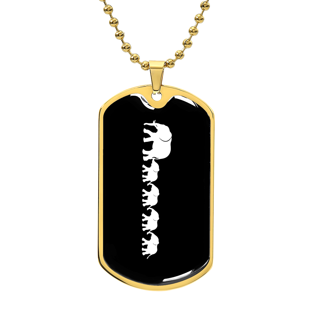Mama Elephant With 4 Calves v3 - 18k Gold Finished Luxury Dog Tag Necklace