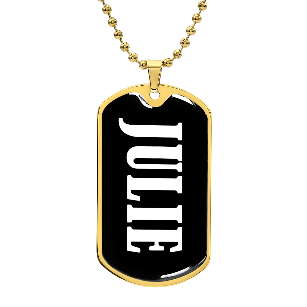 Julie v01w - 18k Gold Finished Luxury Dog Tag Necklace