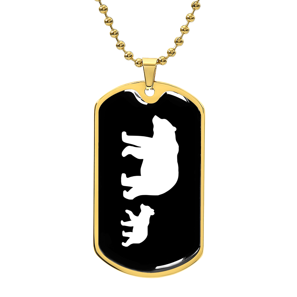Mama Bear With 1 Cub v3 - 18k Gold Finished Luxury Dog Tag Necklace
