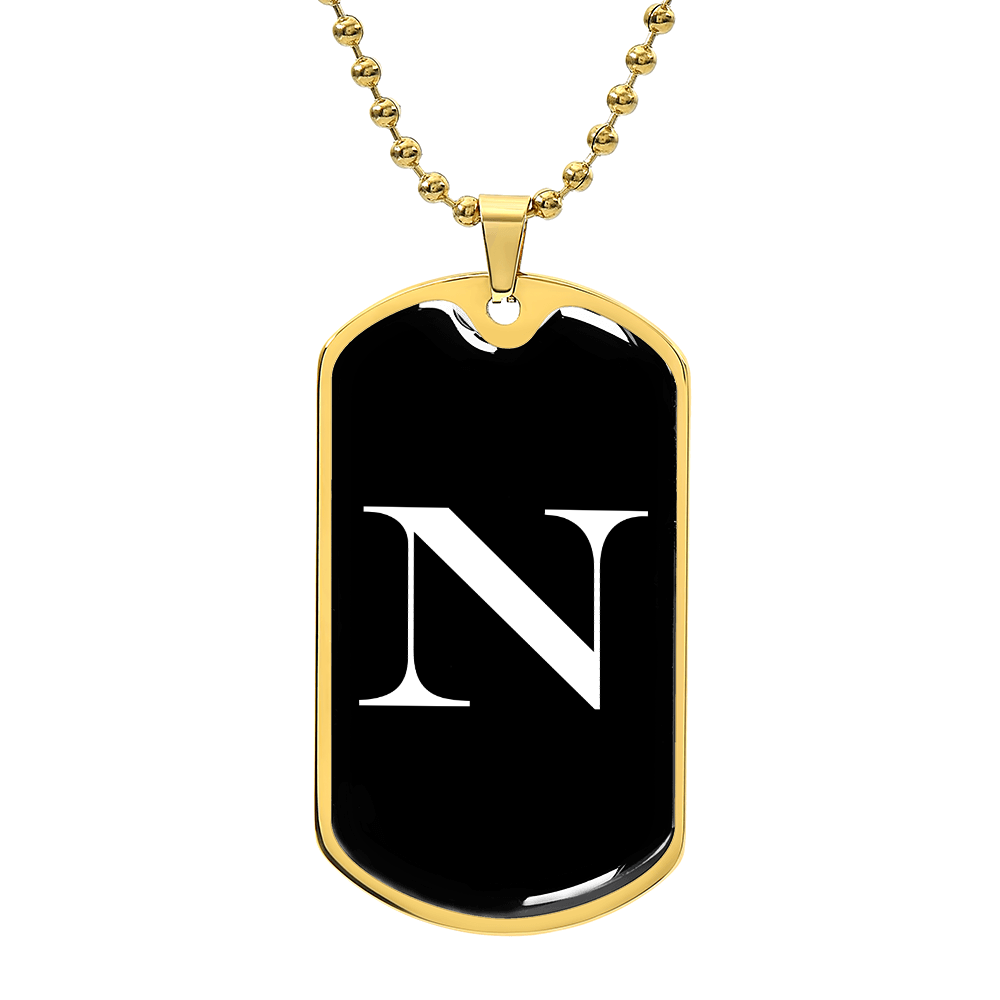 Initial N v3a - 18k Gold Finished Luxury Dog Tag Necklace