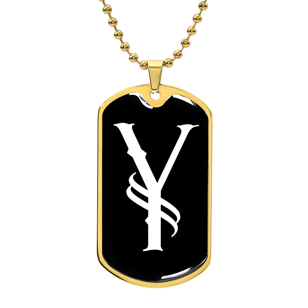 Initial Y v001-33 - 18k Gold Finished Luxury Dog Tag Necklace