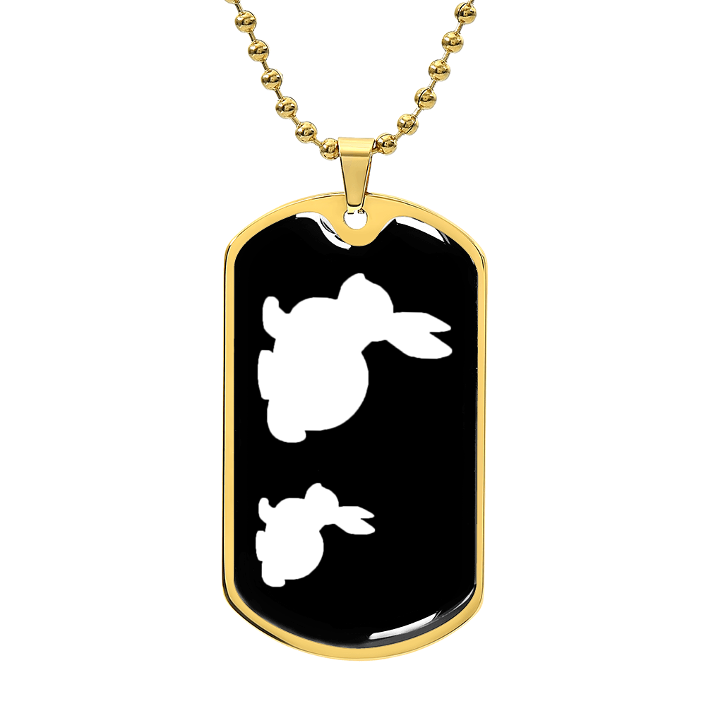 Mama Rabbit With 1 Kitten v3 - 18k Gold Finished Luxury Dog Tag Necklace
