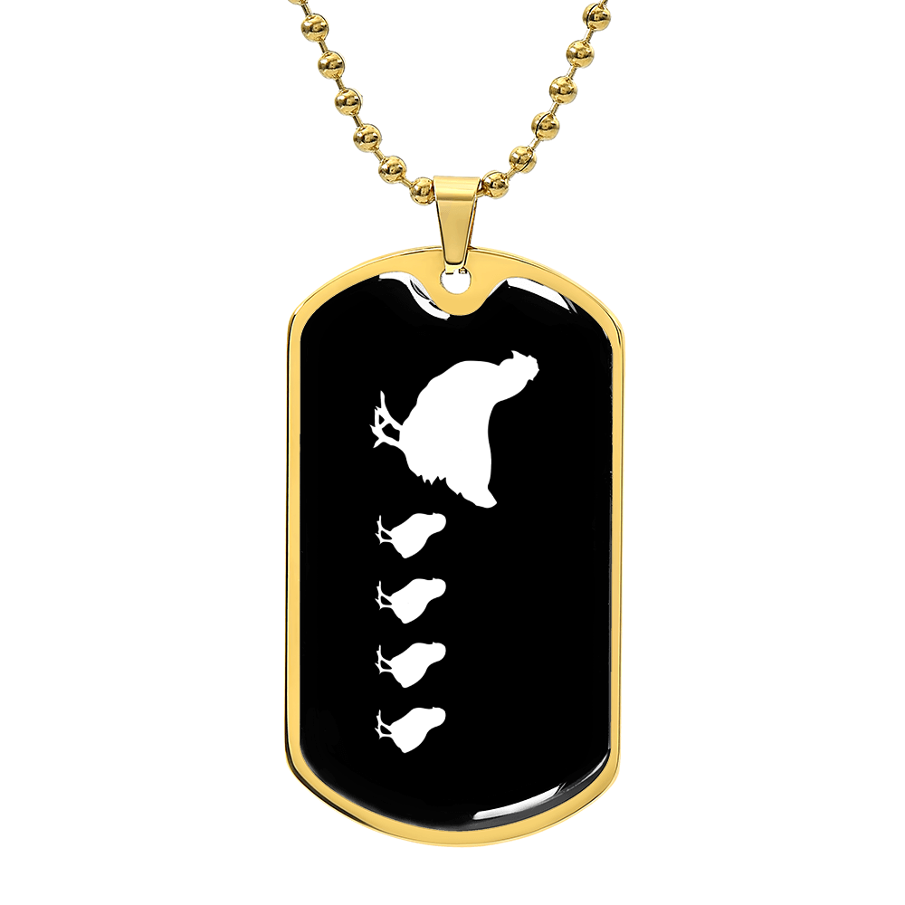 Mama Chicken With 4 Chicks v3 - 18k Gold Finished Luxury Dog Tag Necklace