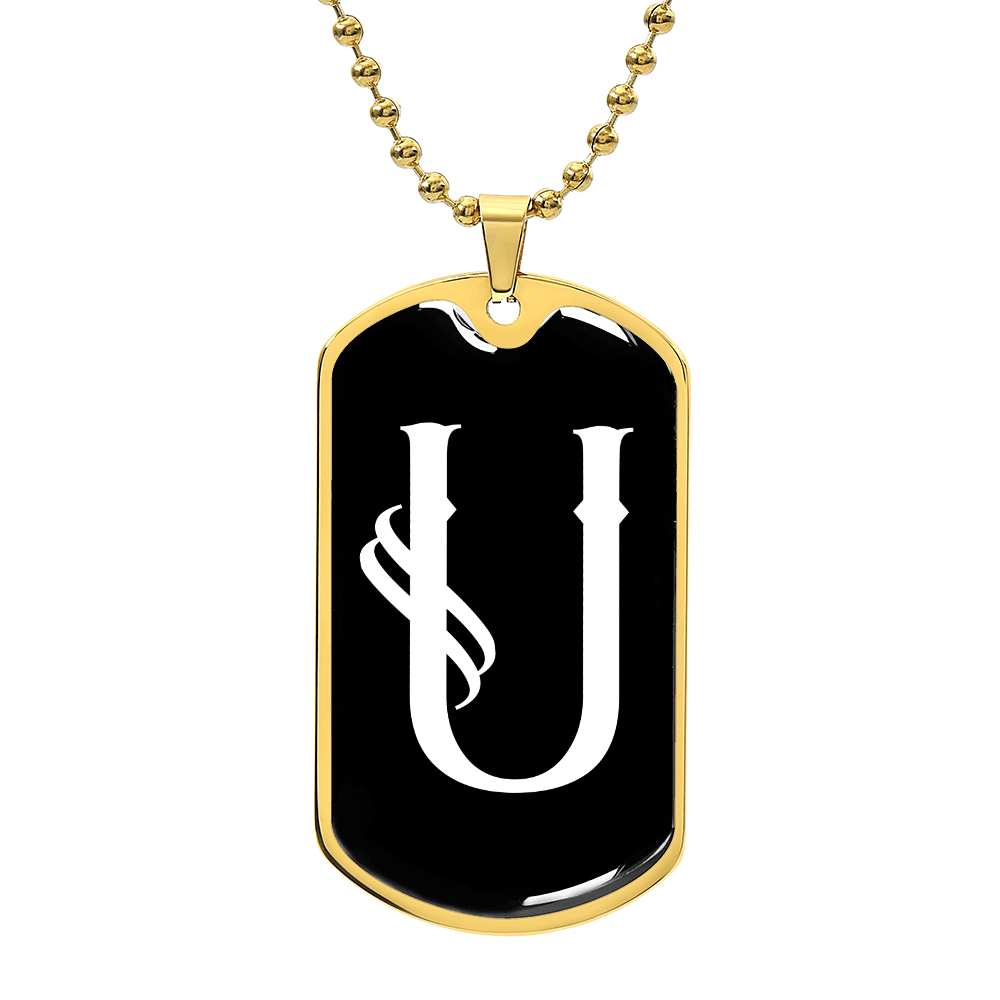 Initial U v001-33 - 18k Gold Finished Luxury Dog Tag Necklace