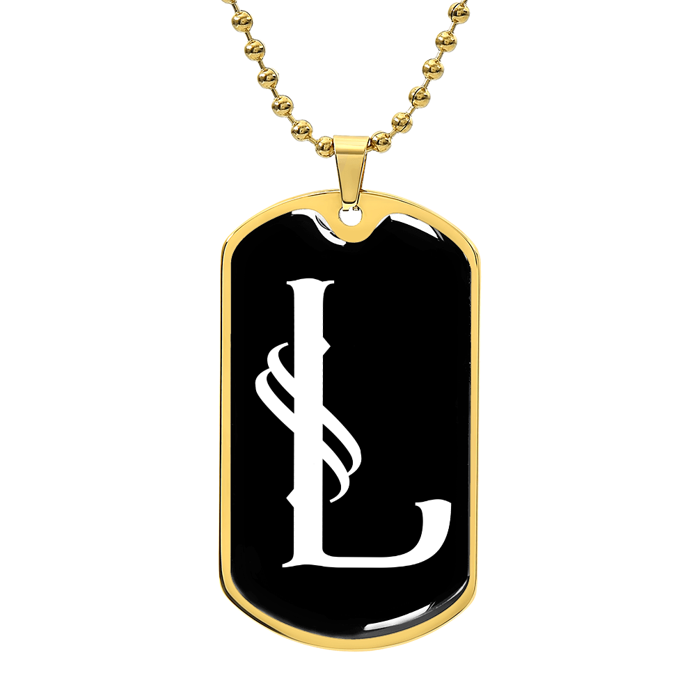 Initial L v001-33 - 18k Gold Finished Luxury Dog Tag Necklace