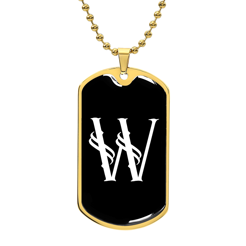 Initial W v001-33 - 18k Gold Finished Luxury Dog Tag Necklace