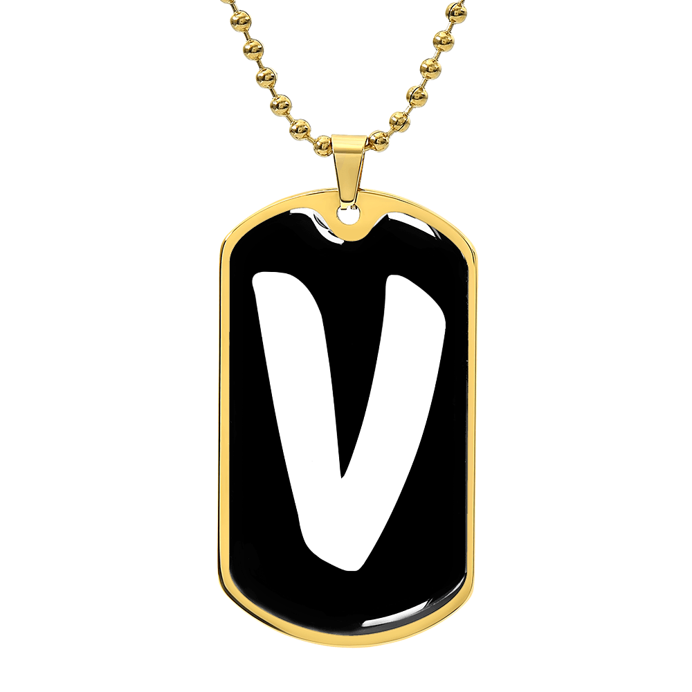 Initial V v3b - 18k Gold Finished Luxury Dog Tag Necklace