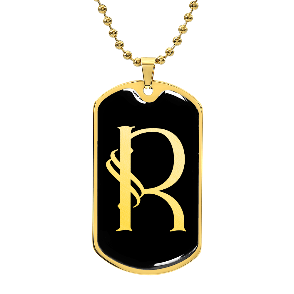 Initial R v001-32 - 18k Gold Finished Luxury Dog Tag Necklace