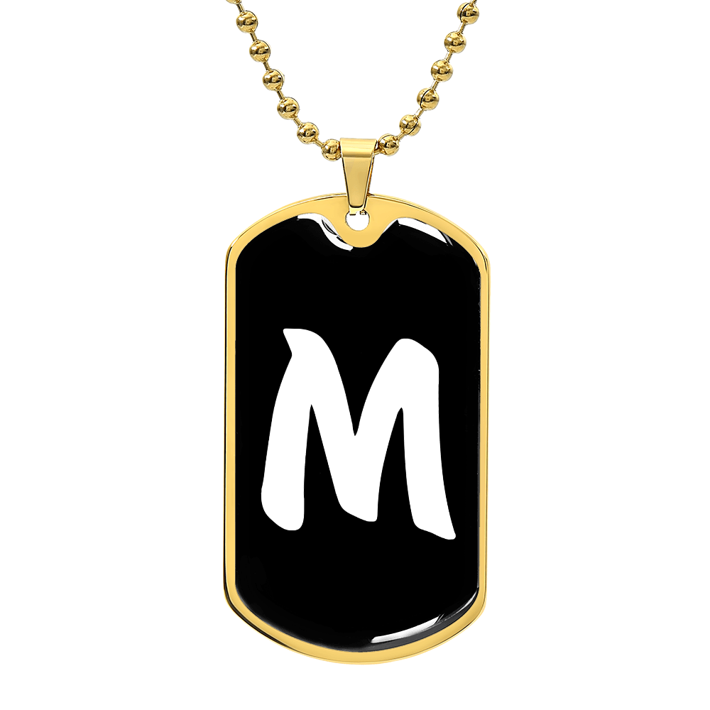 Initial M v3b - 18k Gold Finished Luxury Dog Tag Necklace