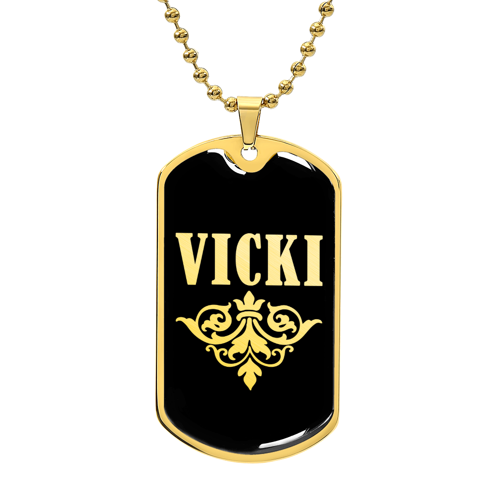 Vicki v02a - 18k Gold Finished Luxury Dog Tag Necklace