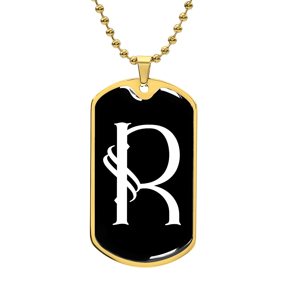 Initial R v001-33 - 18k Gold Finished Luxury Dog Tag Necklace