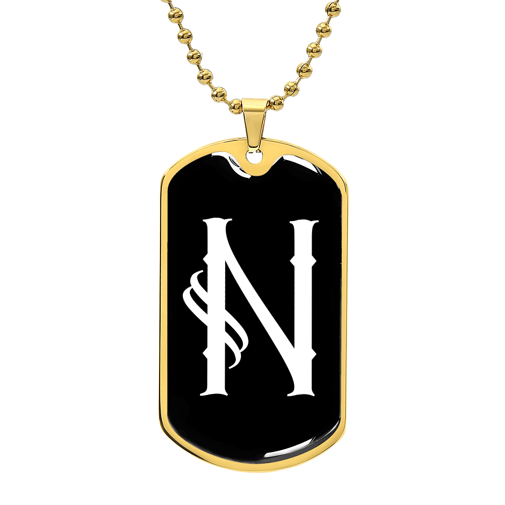 Initial N v001-33 - 18k Gold Finished Luxury Dog Tag Necklace