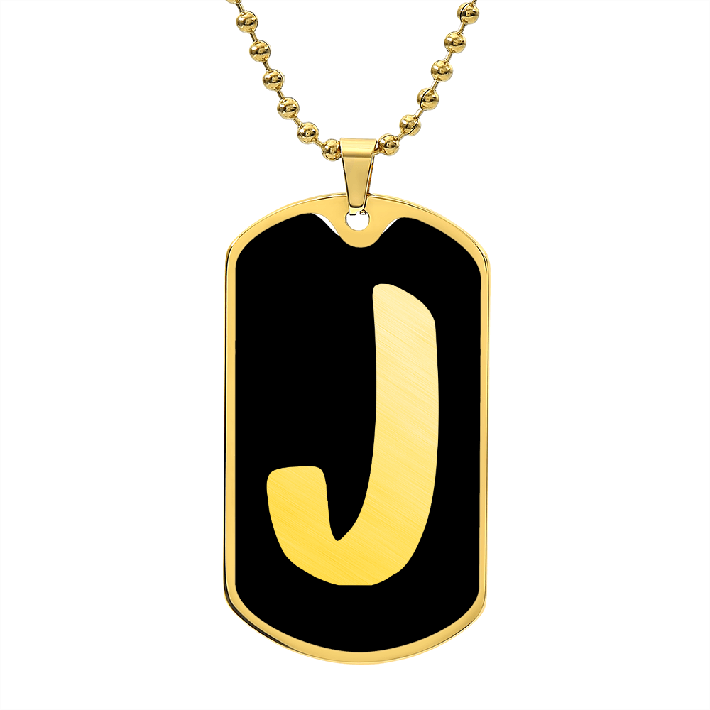Initial J v2b - 18k Gold Finished Luxury Dog Tag Necklace