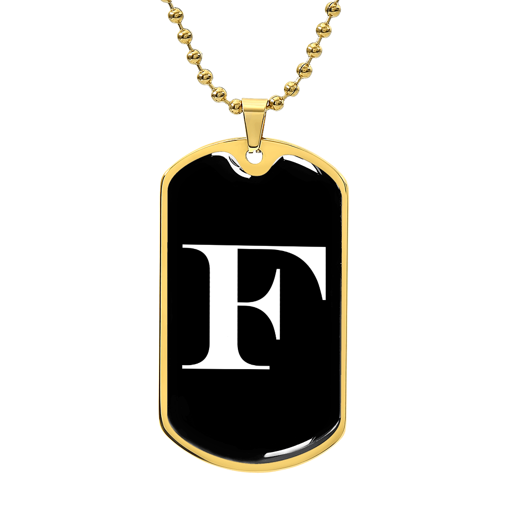 Initial F v3a - 18k Gold Finished Luxury Dog Tag Necklace