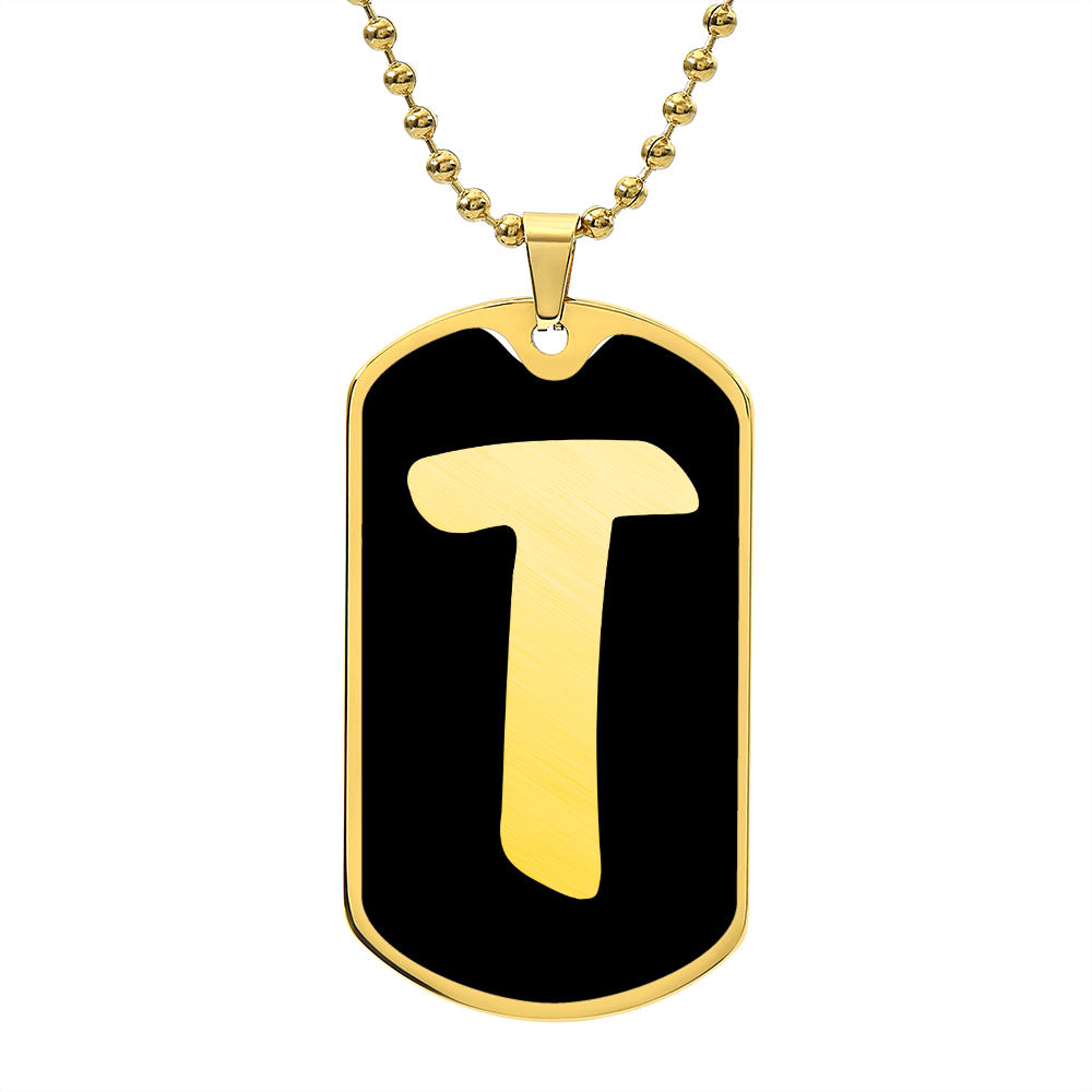 Initial T v2b - 18k Gold Finished Luxury Dog Tag Necklace