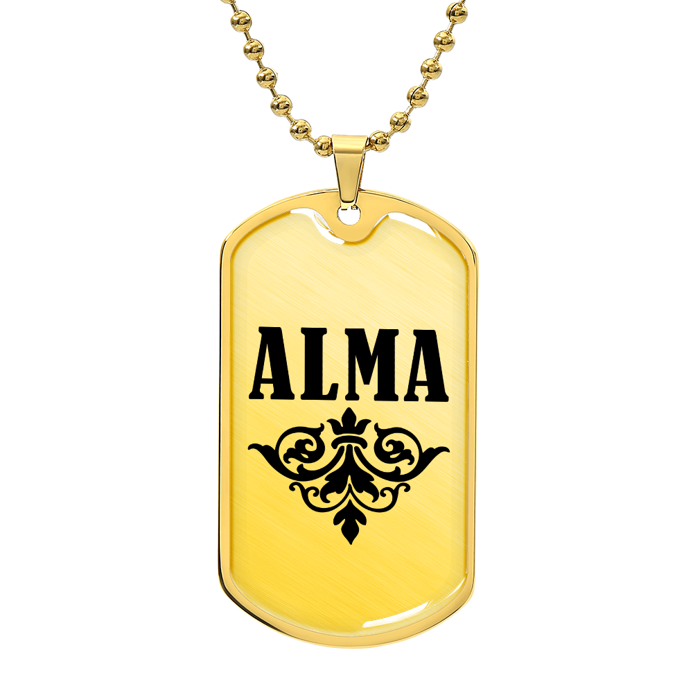 Alma v01a - 18k Gold Finished Luxury Dog Tag Necklace