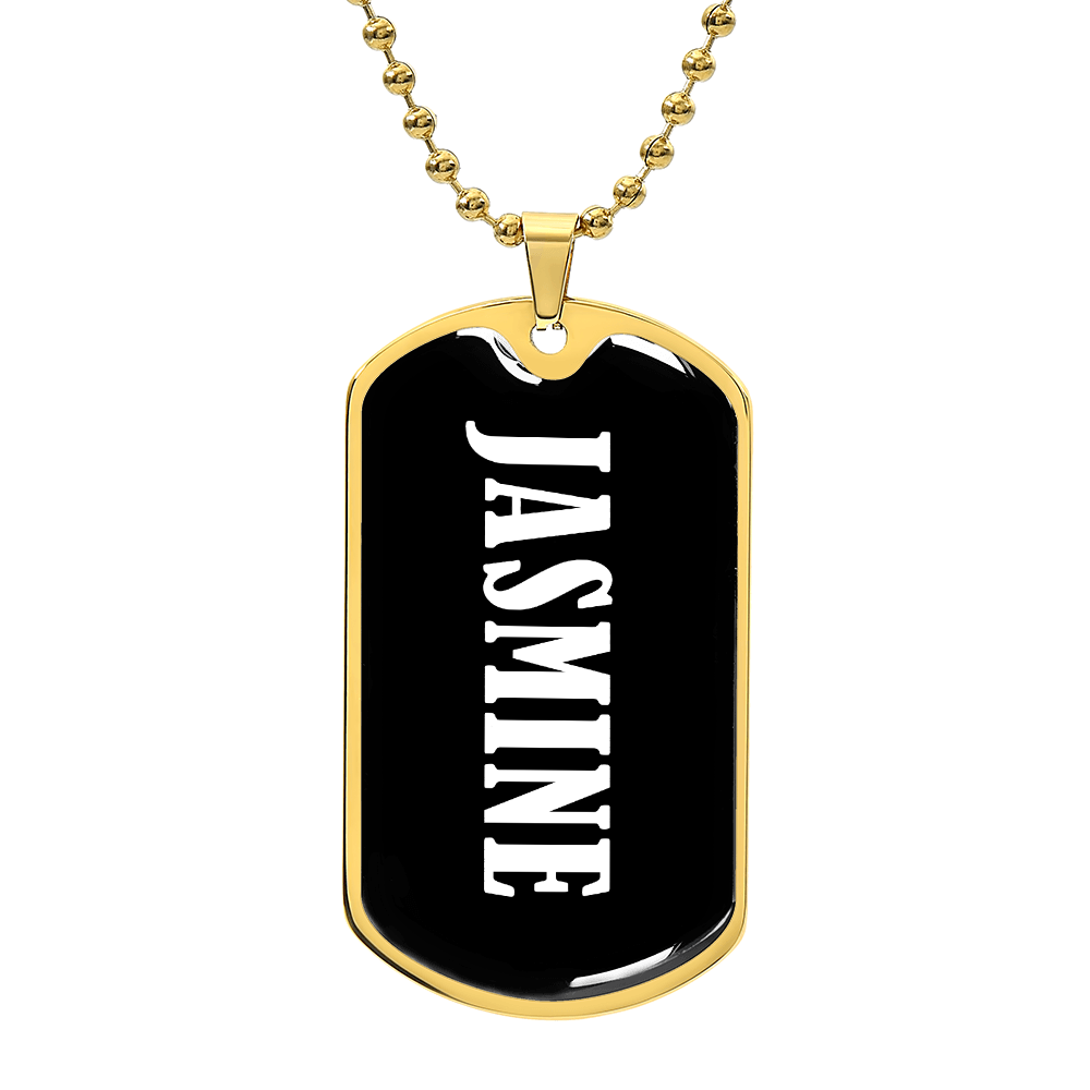 Jasmine v01w - 18k Gold Finished Luxury Dog Tag Necklace