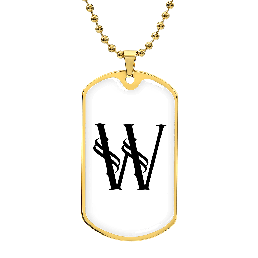 Initial W v001-34 - 18k Gold Finished Luxury Dog Tag Necklace