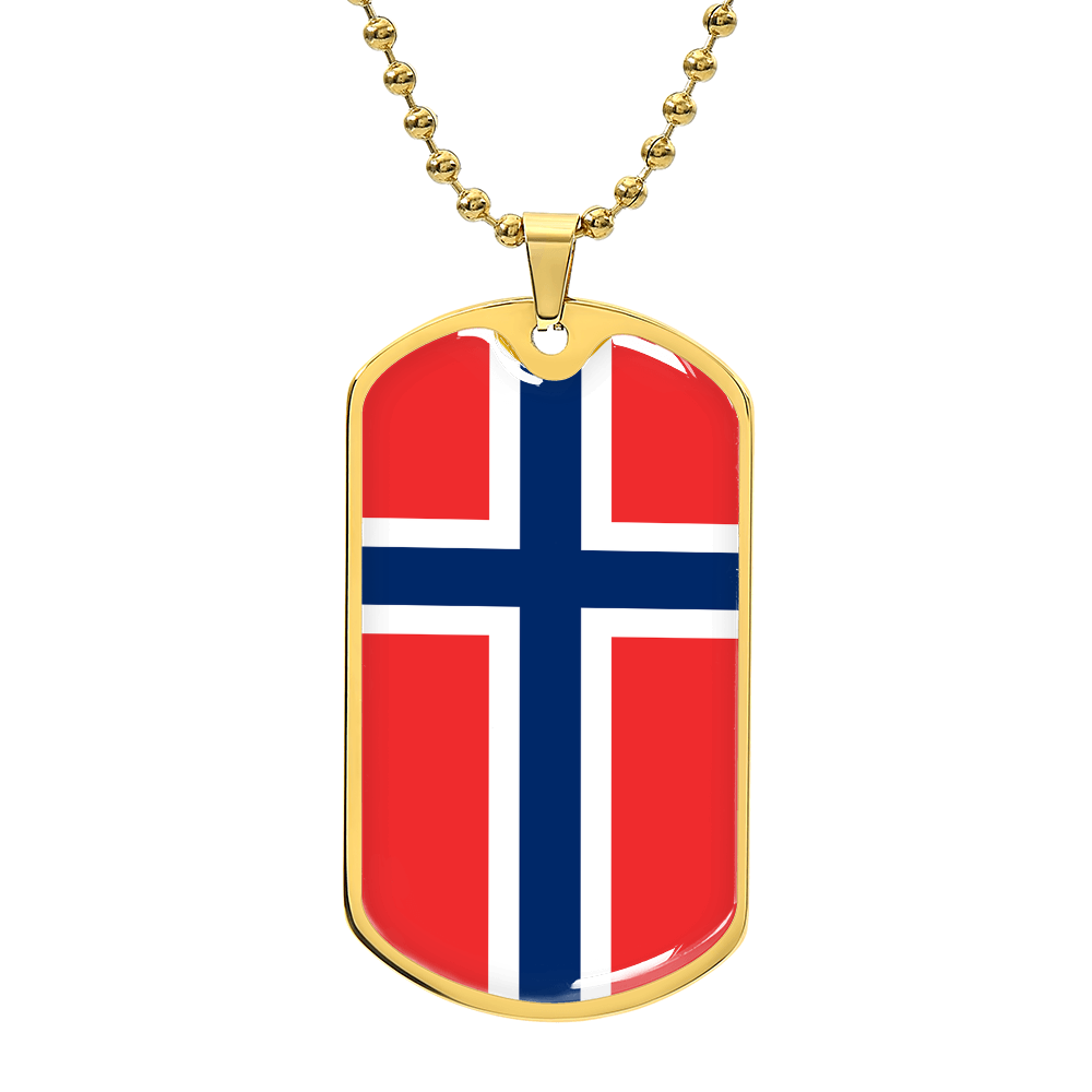 Norwegian Flag - 18k Gold Finished Luxury Dog Tag Necklace