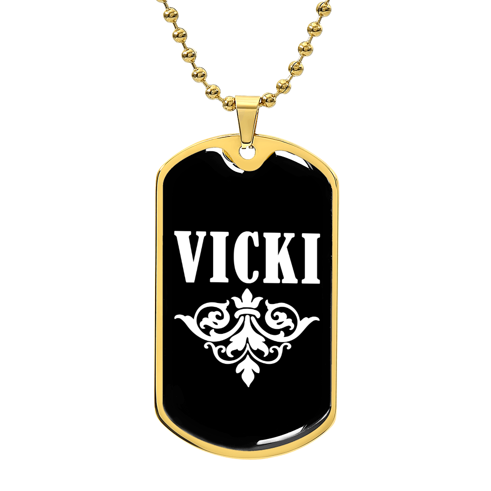 Vicki v03a - 18k Gold Finished Luxury Dog Tag Necklace