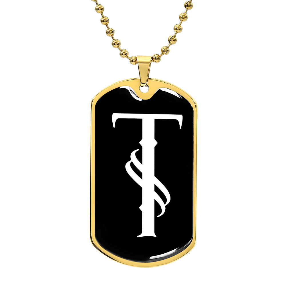 Initial T v001-33 - 18k Gold Finished Luxury Dog Tag Necklace