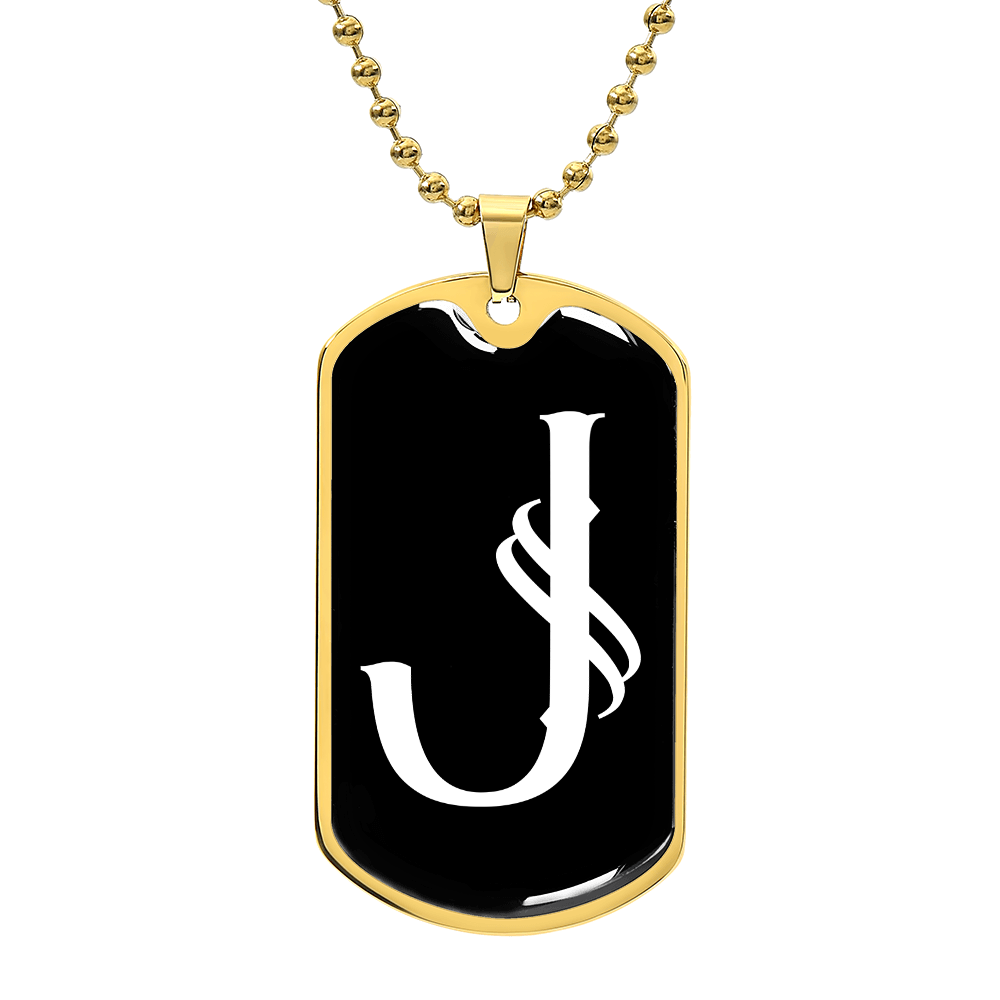 Initial J v001-33 - 18k Gold Finished Luxury Dog Tag Necklace