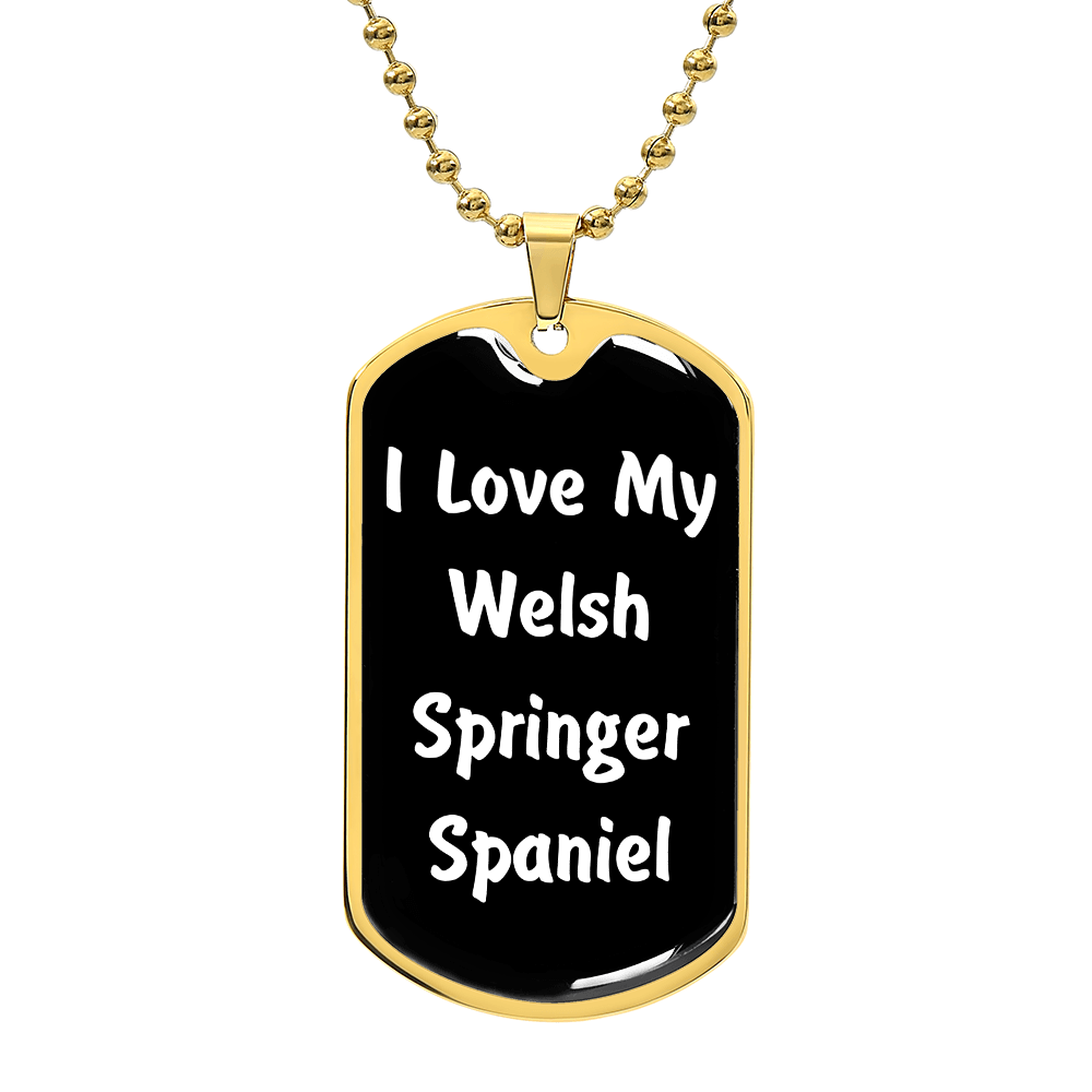 Love My Welsh Springer Spaniel v6 - 18k Gold Finished Luxury Dog Tag Necklace