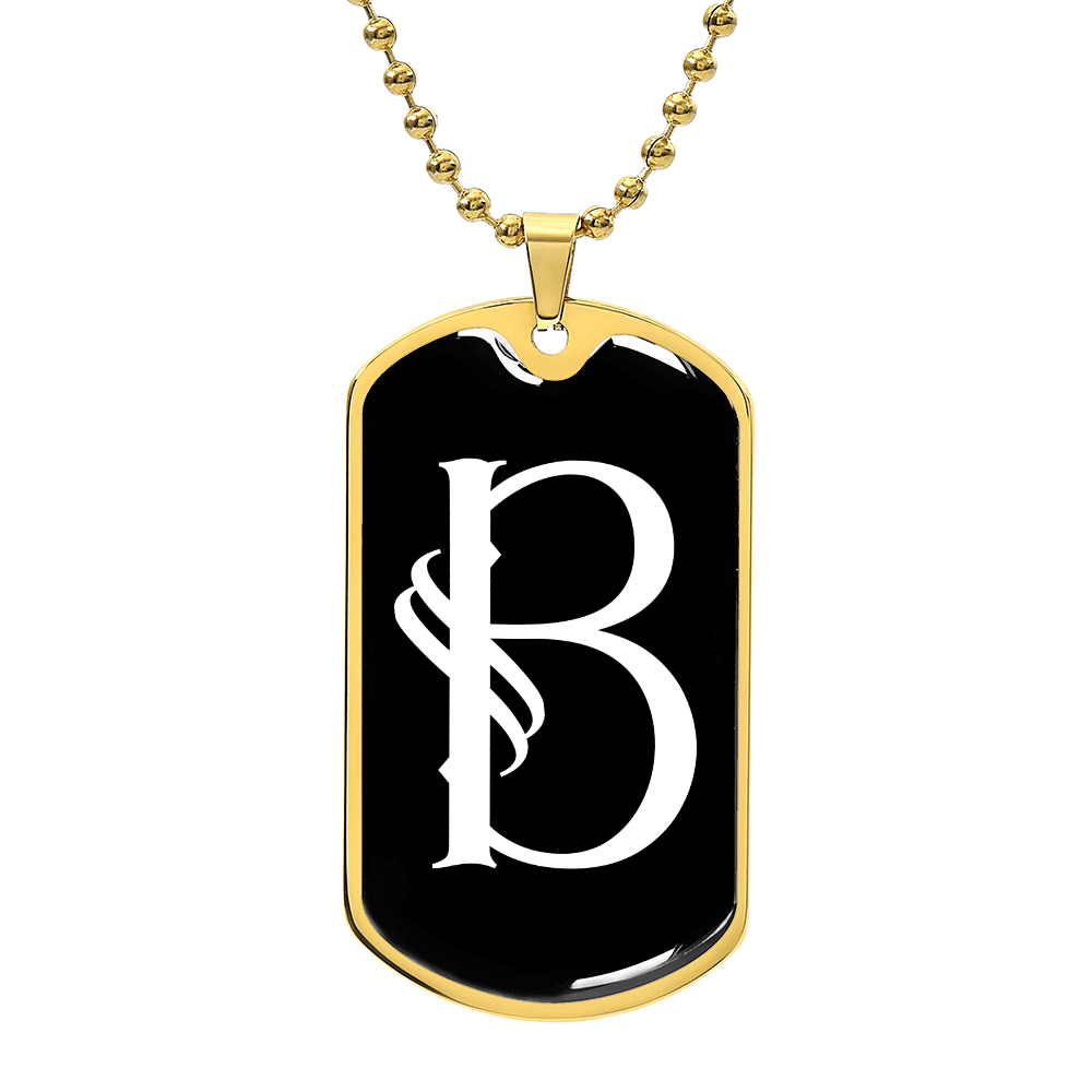 Initial B v001-33 - 18k Gold Finished Luxury Dog Tag Necklace