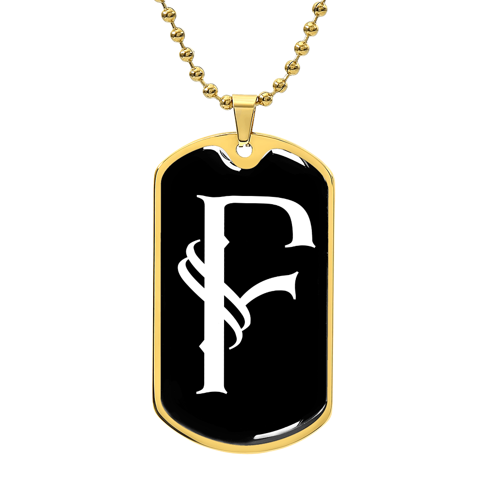 Initial F v001-33 - 18k Gold Finished Luxury Dog Tag Necklace