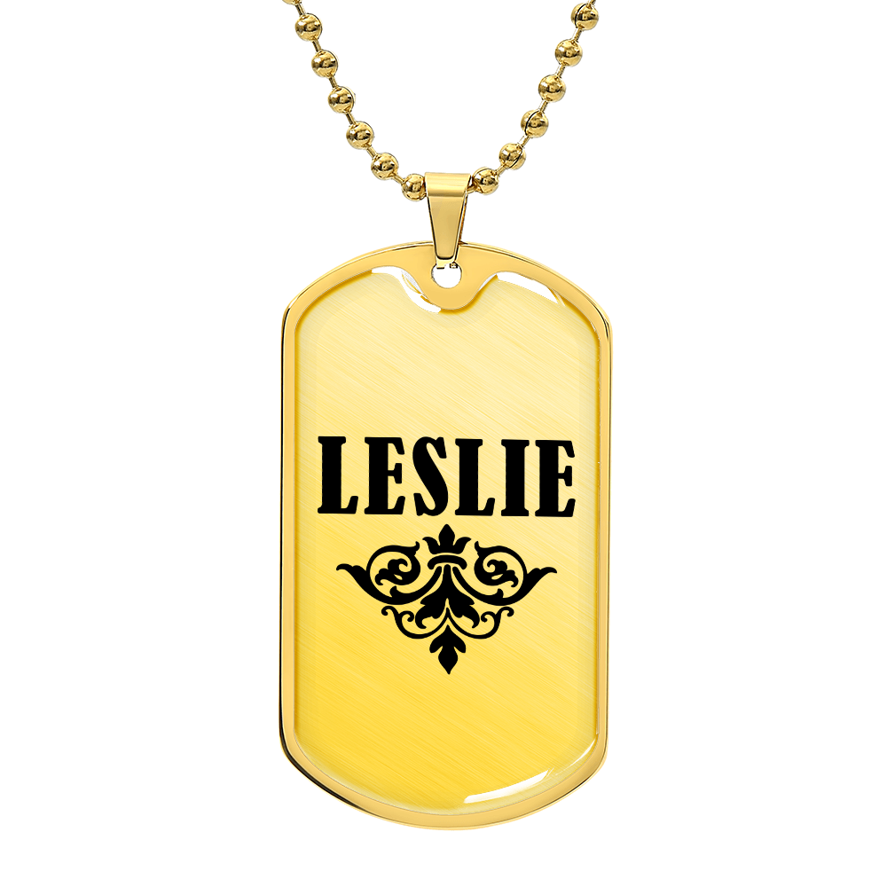 Leslie v01a - 18k Gold Finished Luxury Dog Tag Necklace