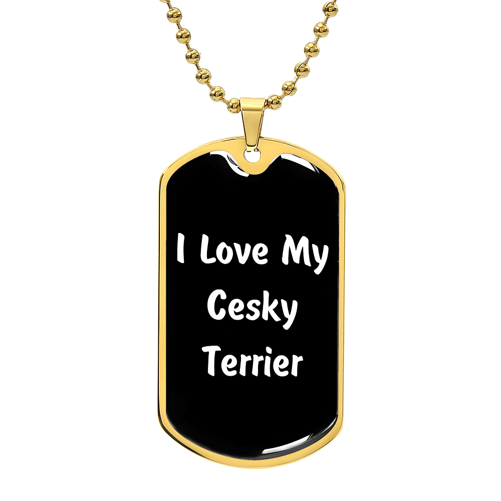 Love My Cesky Terrier v6 - 18k Gold Finished Luxury Dog Tag Necklace