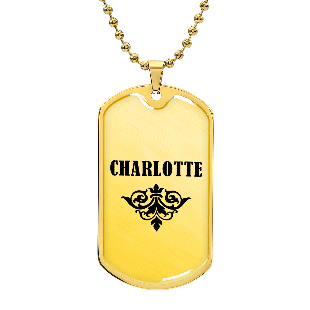 Charlotte v01a - 18k Gold Finished Luxury Dog Tag Necklace