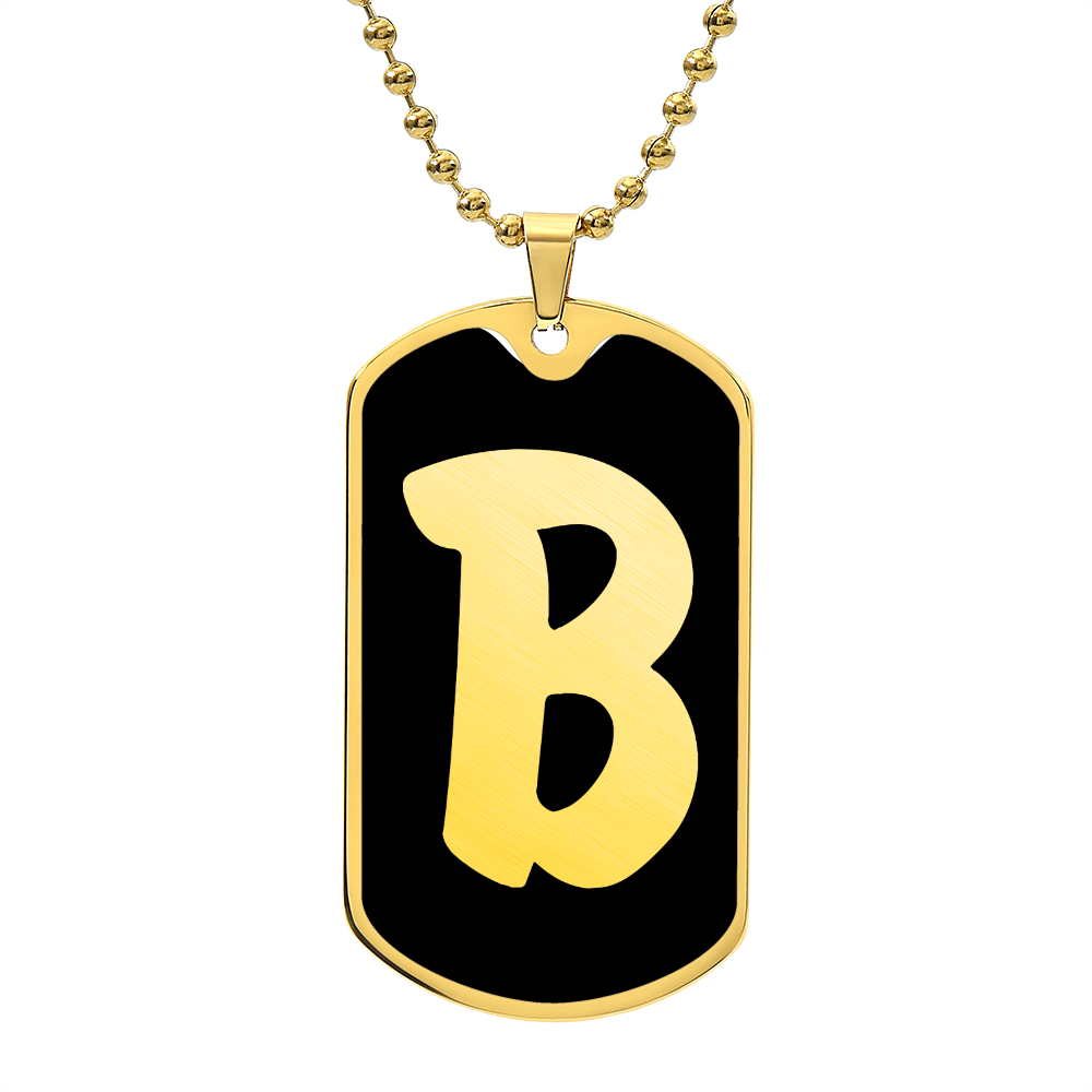 Initial B v2b - 18k Gold Finished Luxury Dog Tag Necklace