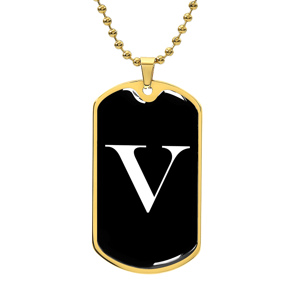 Initial V v3a - 18k Gold Finished Luxury Dog Tag Necklace