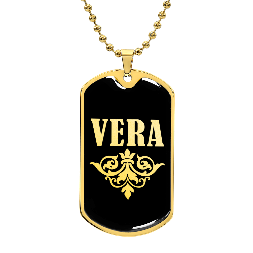 Vera v02a - 18k Gold Finished Luxury Dog Tag Necklace