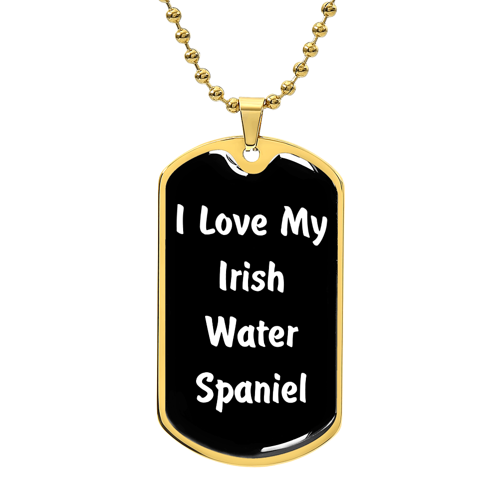 Love My Irish Water Spaniel v6 - 18k Gold Finished Luxury Dog Tag Necklace