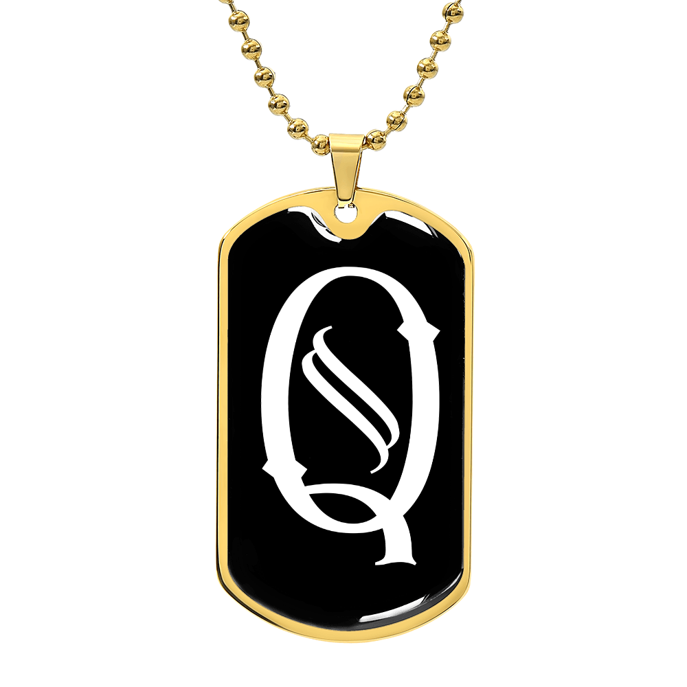 Initial Q v001-33 - 18k Gold Finished Luxury Dog Tag Necklace