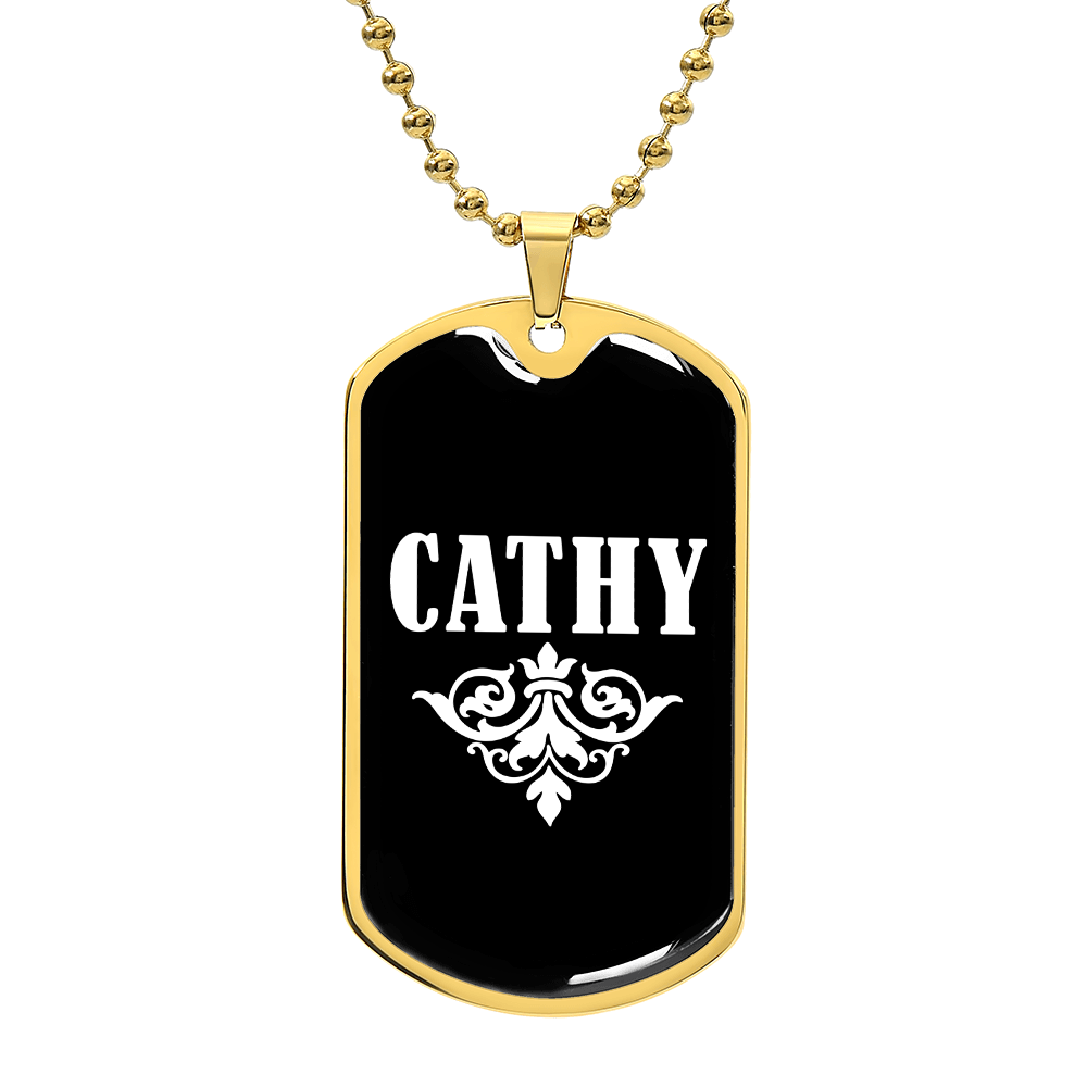 Cathy v03a - 18k Gold Finished Luxury Dog Tag Necklace