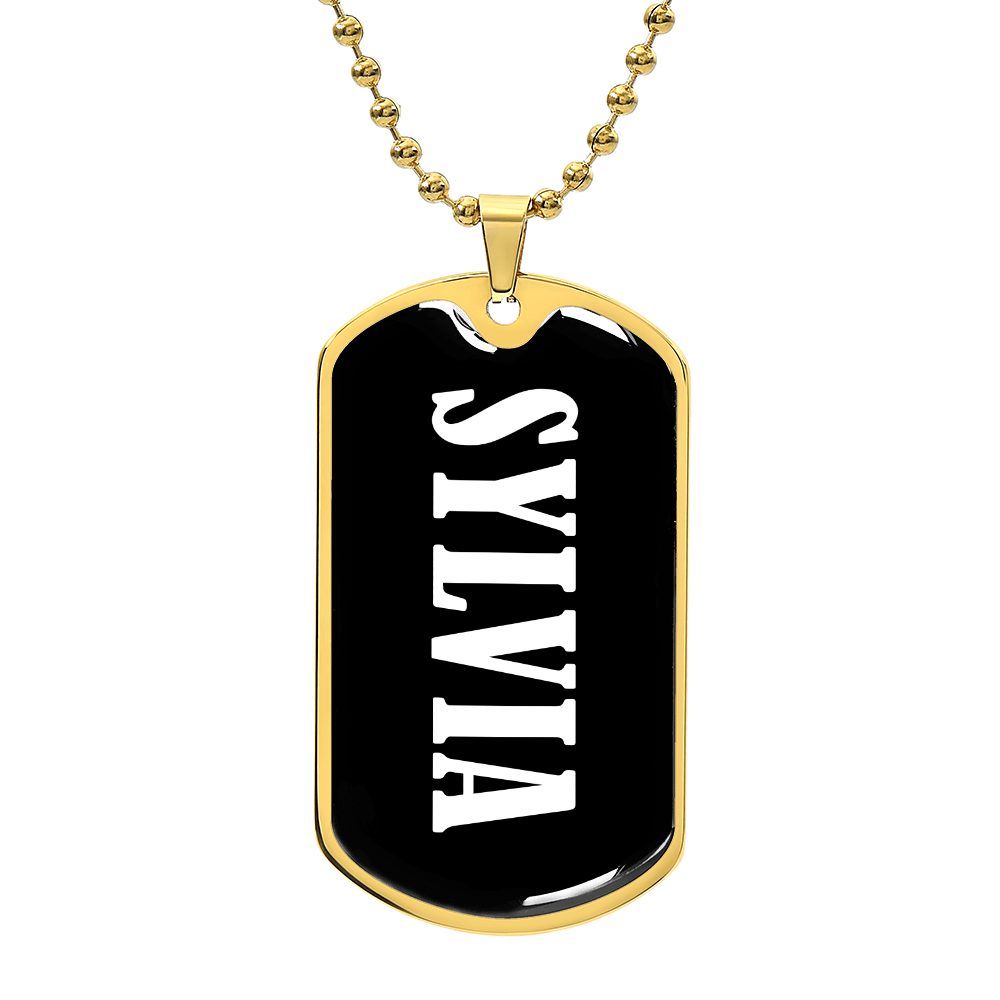 Sylvia v01w - 18k Gold Finished Luxury Dog Tag Necklace