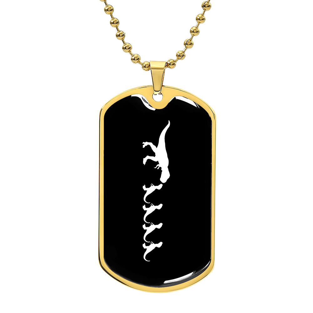 Mama Dinosaur With 4 Hatchlings v3 - 18k Gold Finished Luxury Dog Tag Necklace