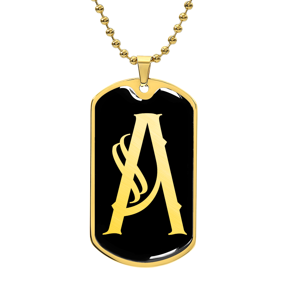 Initial A v001-32 - 18k Gold Finished Luxury Dog Tag Necklace