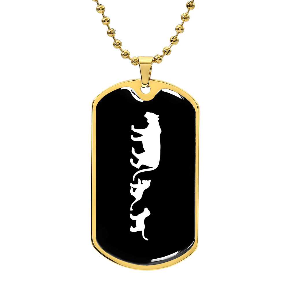 Mama Lioness With 2 Cubs v3 - 18k Gold Finished Luxury Dog Tag Necklace