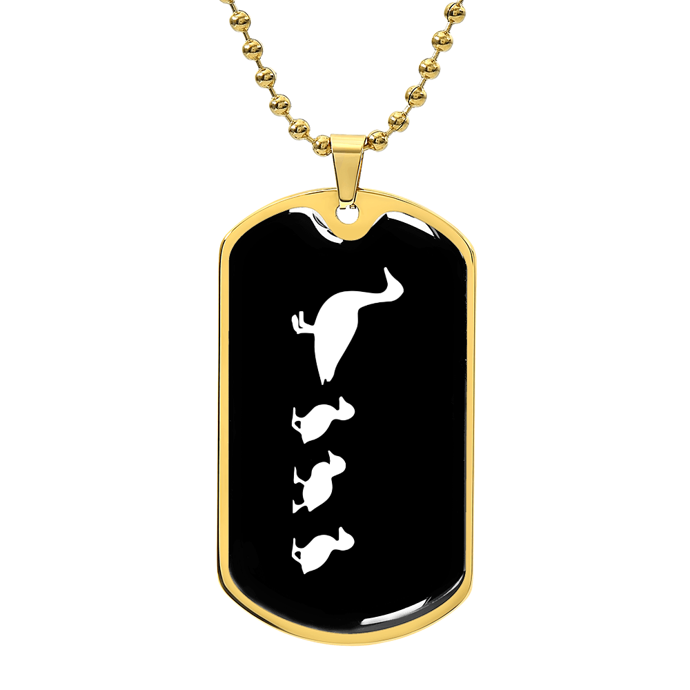 Mama Duck With 3 Ducklings v3 - 18k Gold Finished Luxury Dog Tag Necklace