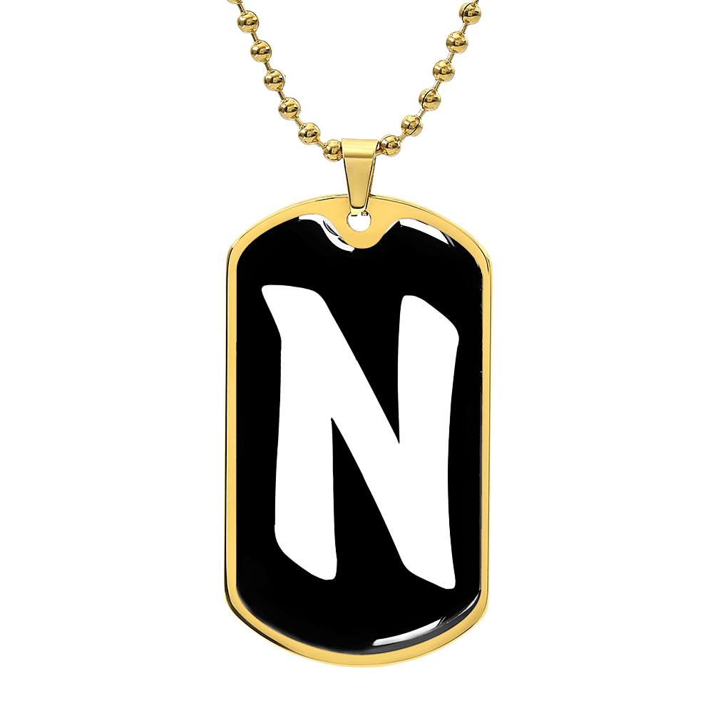 Initial N v3b - 18k Gold Finished Luxury Dog Tag Necklace