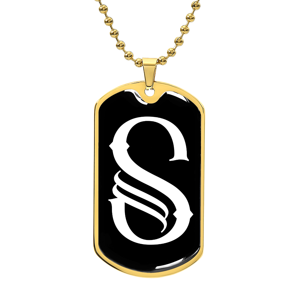 Initial S v001-33 - 18k Gold Finished Luxury Dog Tag Necklace